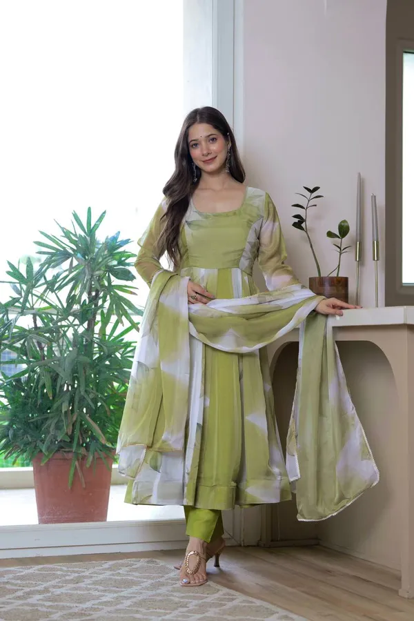 Green_And_White_Premium_And_Fancy_Design_Pure_Soft_Lightweight_Organza_Kurti_Set_For_Women