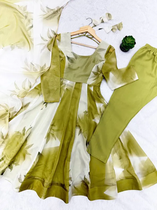 Green_And_White_Premium_And_Fancy_Design_Pure_Soft_Lightweight_Organza_Kurti_Set_For_Women