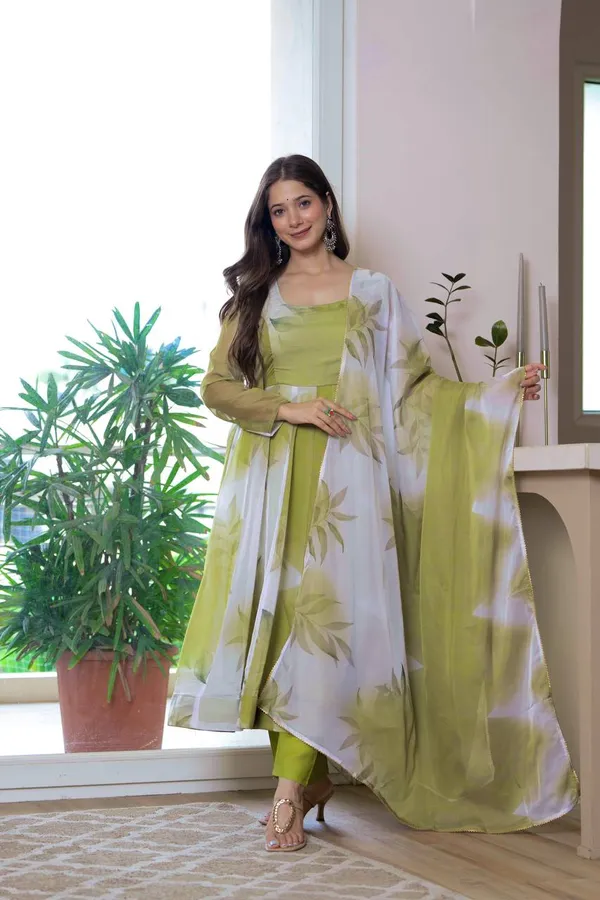 Green_And_White_Premium_And_Fancy_Design_Pure_Soft_Lightweight_Organza_Kurti_Set_For_Women