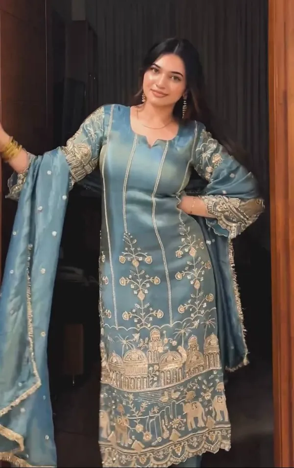 Blue_Premium_And_Fancy_Design_Heavy_Jimmy_Choo_Organza_Suit_Set_For_Women