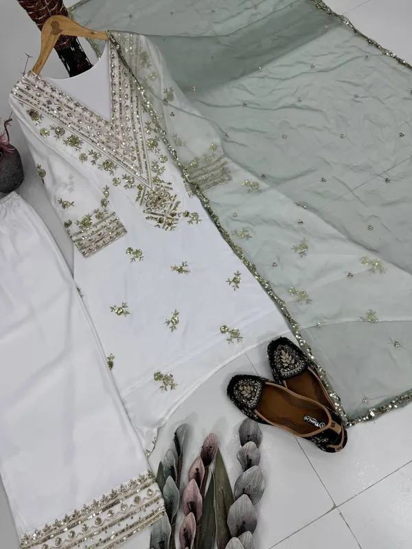 White_Premium_And_Fancy_Design_Heavy_Natural_Silk_Palazzo_Suit_Set_For_Women