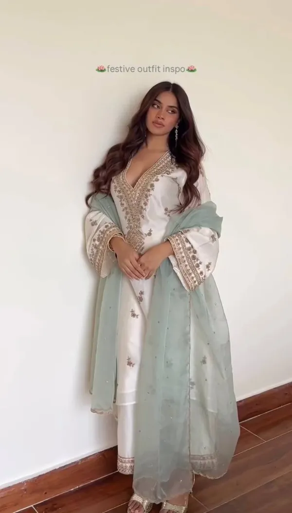 White_Premium_And_Fancy_Design_Heavy_Natural_Silk_Palazzo_Suit_Set_For_Women
