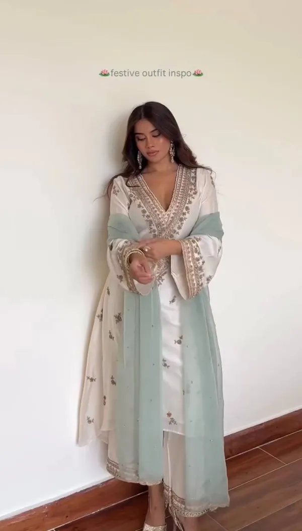 White_Premium_And_Fancy_Design_Heavy_Natural_Silk_Palazzo_Suit_Set_For_Women