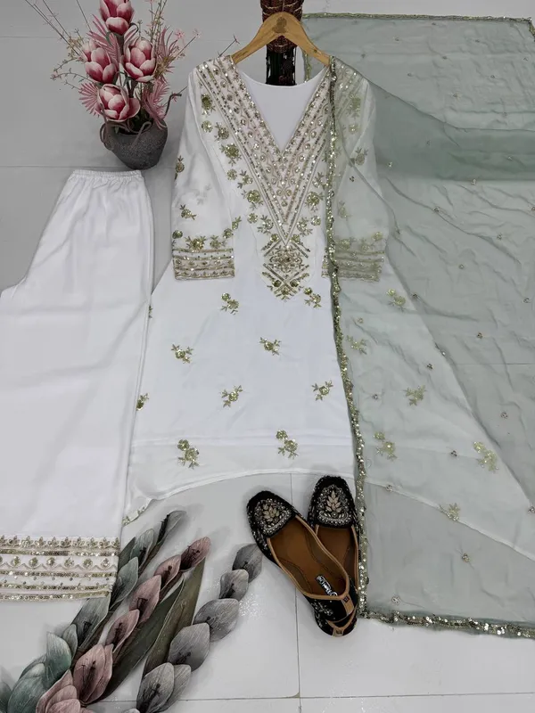White_Premium_And_Fancy_Design_Heavy_Natural_Silk_Palazzo_Suit_Set_For_Women