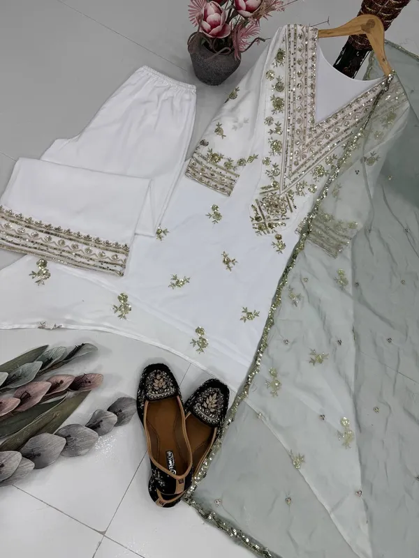 White_Premium_And_Fancy_Design_Heavy_Natural_Silk_Palazzo_Suit_Set_For_Women
