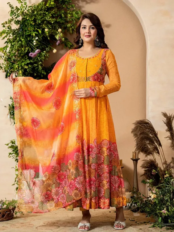 Yellow_Premium_And_Fancy_Design_Teddy_Organza_Gown_Set_For_Women