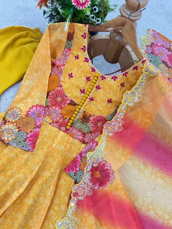 Yellow_Premium_And_Fancy_Design_Teddy_Organza_Gown_Set_For_Women