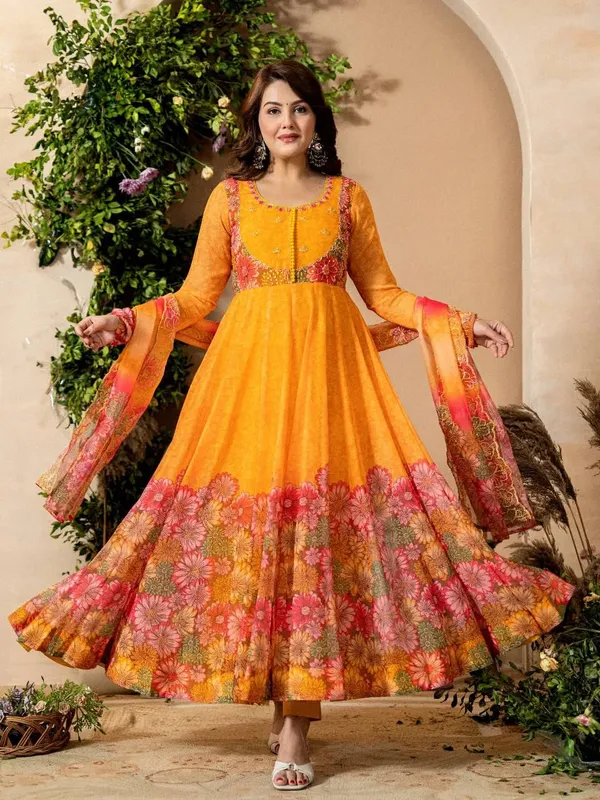 Yellow_Premium_And_Fancy_Design_Teddy_Organza_Gown_Set_For_Women