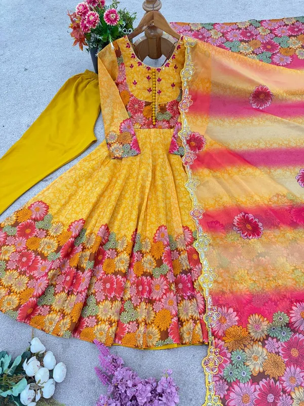 Yellow_Premium_And_Fancy_Design_Teddy_Organza_Gown_Set_For_Women