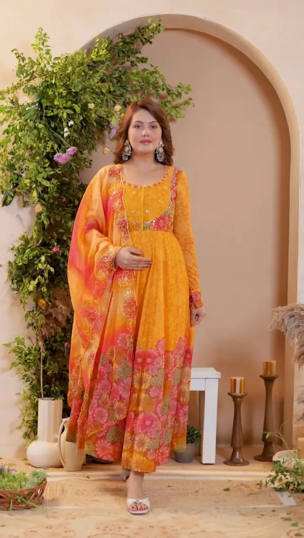 Yellow_Premium_And_Fancy_Design_Teddy_Organza_Gown_Set_For_Women