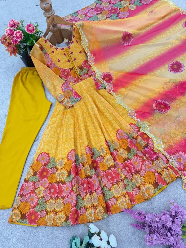 Yellow_Premium_And_Fancy_Design_Teddy_Organza_Gown_Set_For_Women