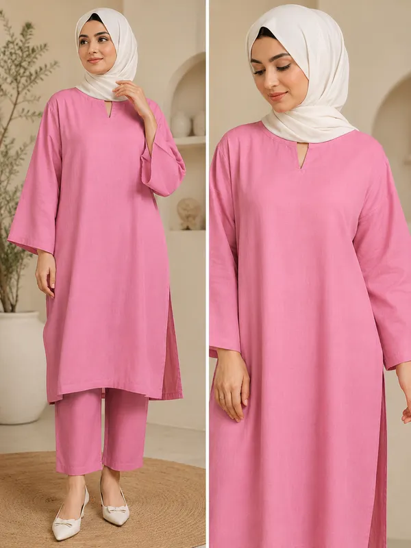 pink_linen_plain__Kurta_Set_For_Women