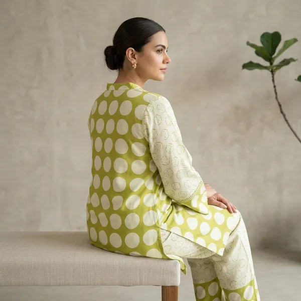 Lime_Green_Rayon_Relaxed_Polka_Dot_Kurta_Set_For_Women