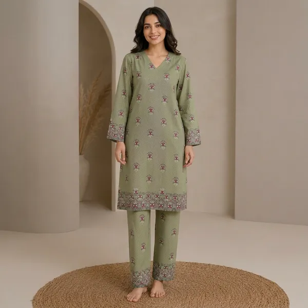 Green_Rayon_Floral_Printed_Nightsuit_Set_For_Women
