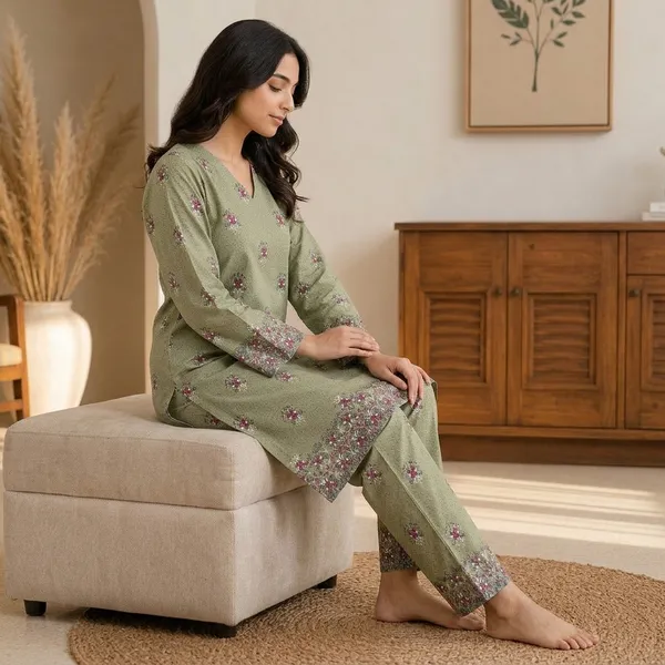 Green_Rayon_Floral_Printed_Nightsuit_Set_For_Women