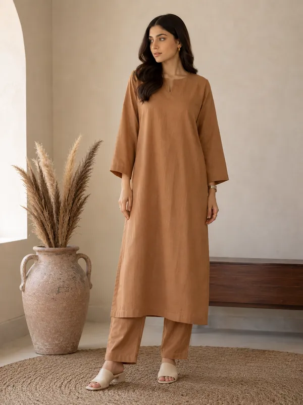 Brown_Straight_Fit_Kurta_Set_For_Women