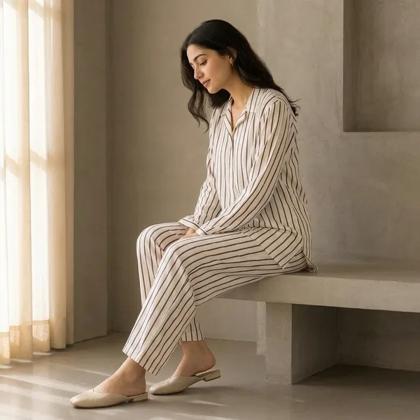 White_Rayon_Striped_Kurta_Pajama_Set_For_Women