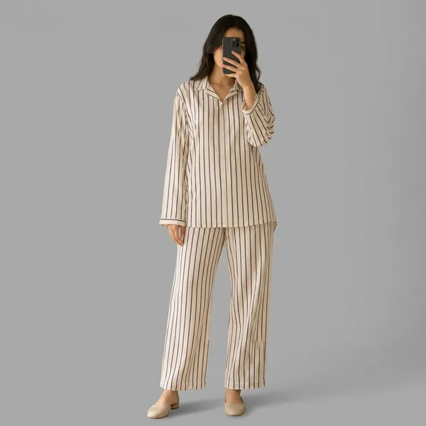 White_Rayon_Striped_Kurta_Pajama_Set_For_Women