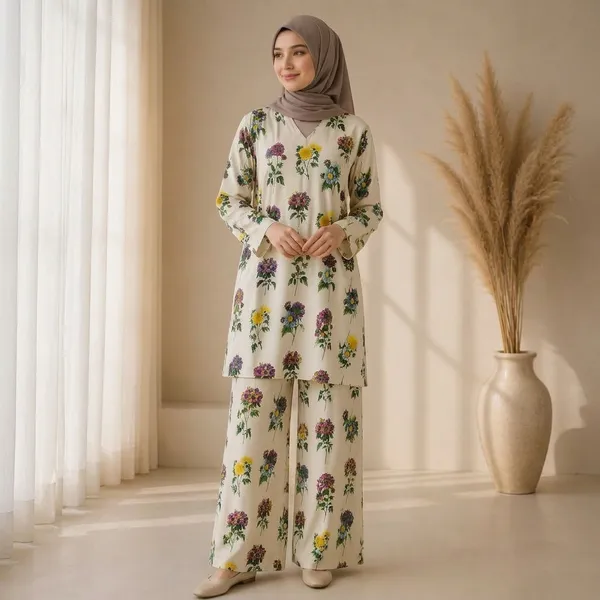 Cream_Rayon_Floral_Print_Kurta_Palazzo_Set_For_Women