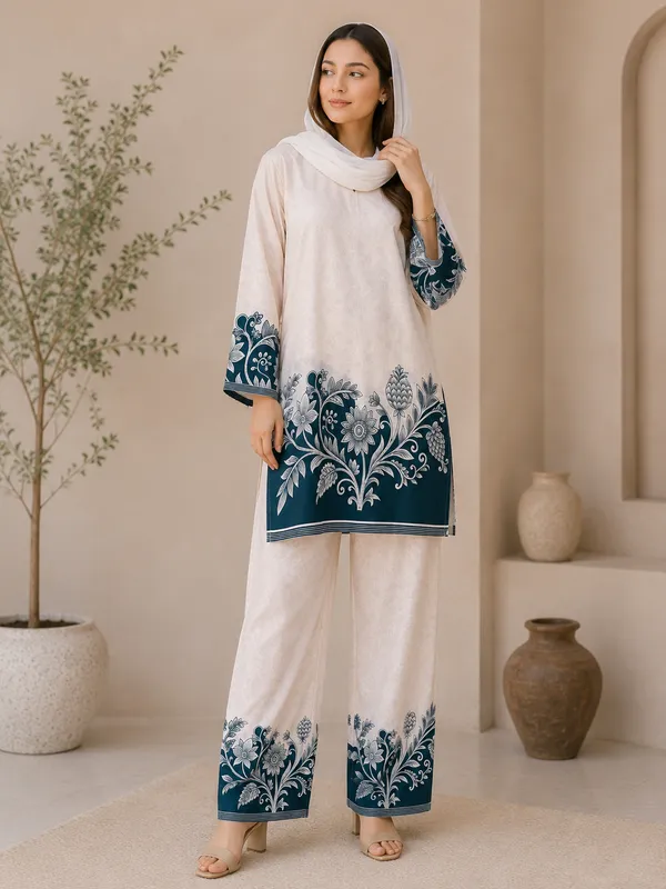 Off_White_Japanese_Crepe_Co-ord_Set_with_Elegant_Floral_Border_Print