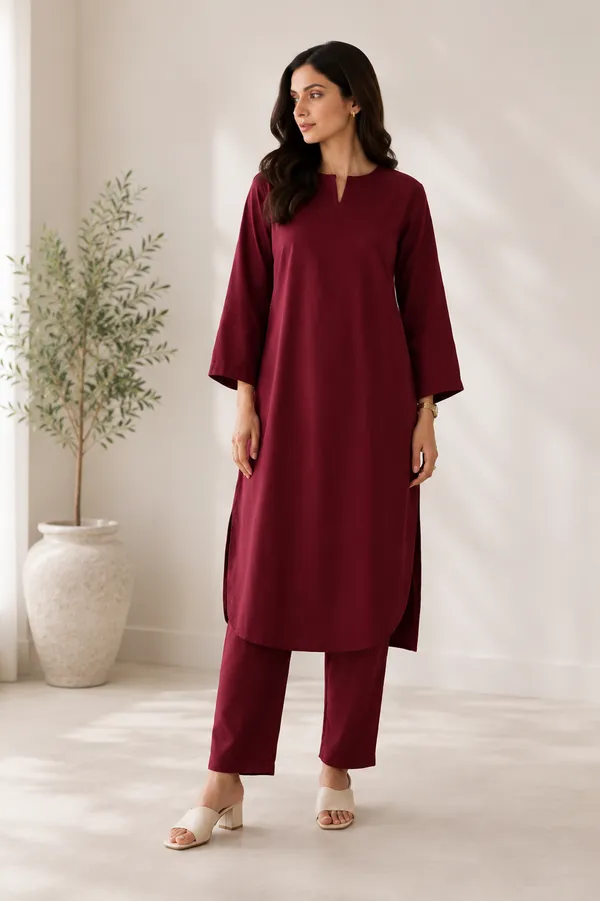 Maroon_Straight_Kurta_Set_For_Women