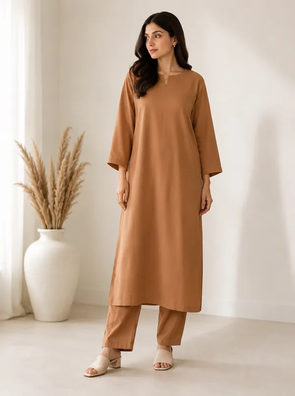 Brown_Straight_Fit_Kurta_Set_For_Women