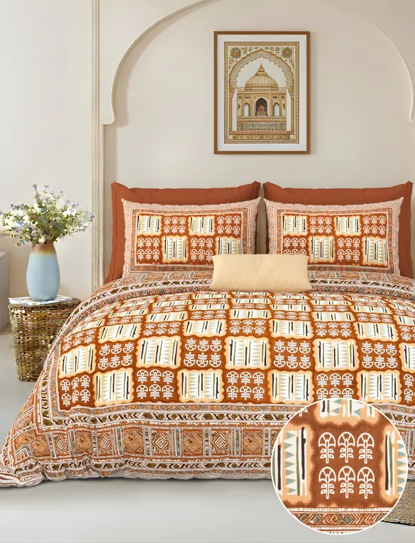 Orange_Cotton_Feel_Geometric_Print_Bedsheet_100_X_108_Inch