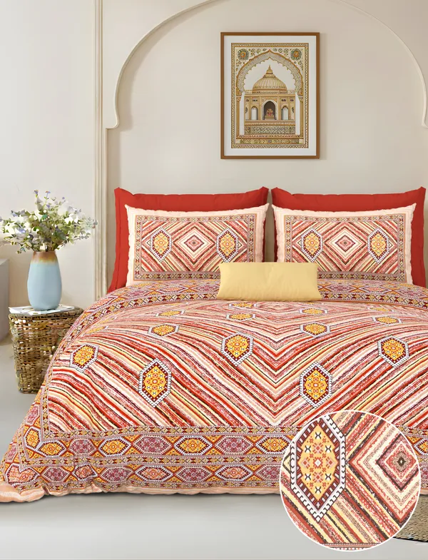 Orange_Cotton_Feel_Floral_Embroidery_Bedding_Set_100_X_108_Inch