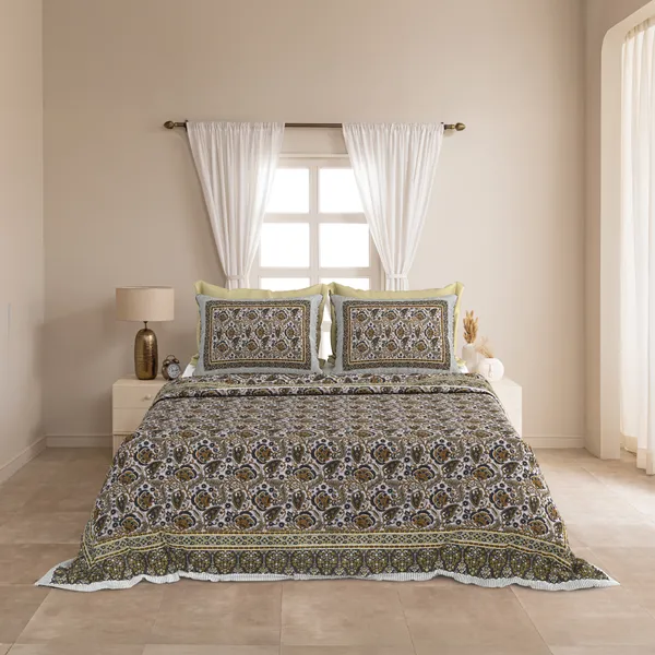 Olive_Green__Cotton_Feel_Printed_Bedding_Set_100_X_108_Inch