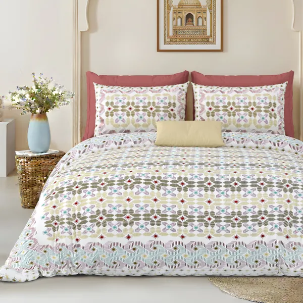 Maroon_Cotton_Feel_Geometric_Print_Bedding_Set_100_X_108_Inch