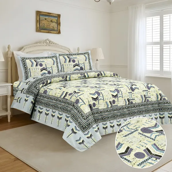 Gray_And_Blue_Cotton_Feel_Geometric_Print_Bedsheet_108_X_108_Inch