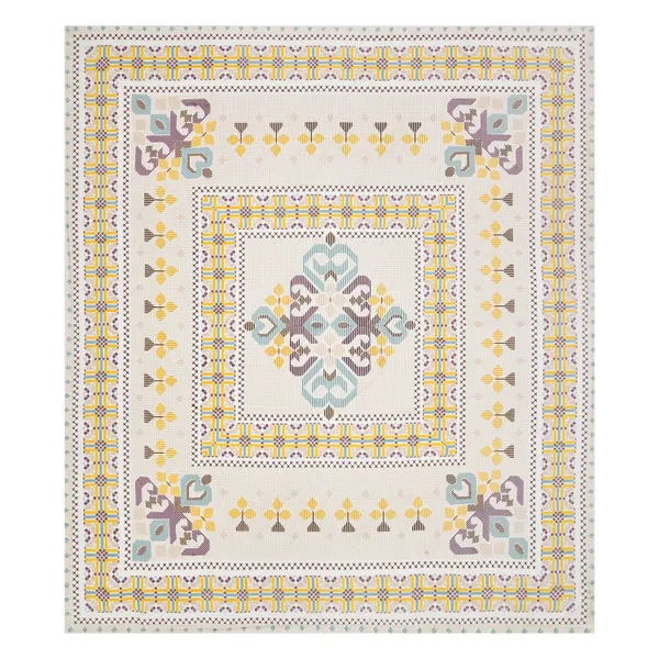 Yellow_And_Purple_Print_Cotton_Feel_Geometric_Print_Bedding_Set_100_X_108_Inch