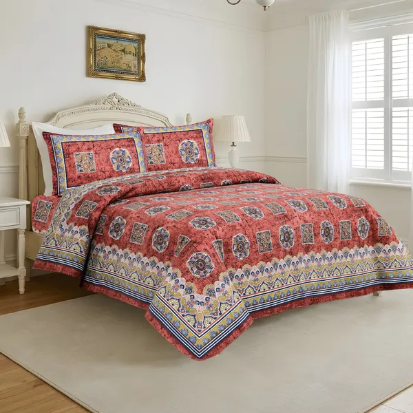 Pink_And_Red_Cotton_Feel_Motif_Bedsheet_108_X_108_Inch