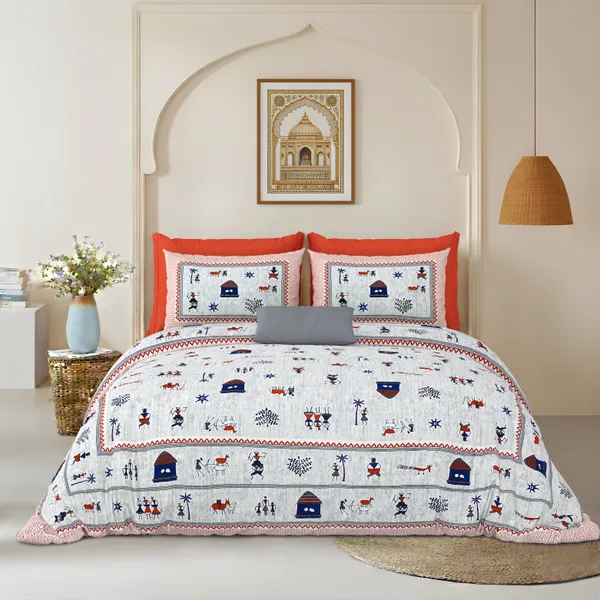Orange_And_Blue_Cotton_Feel_Printed_Bedding_Set_108_X_108_Inch