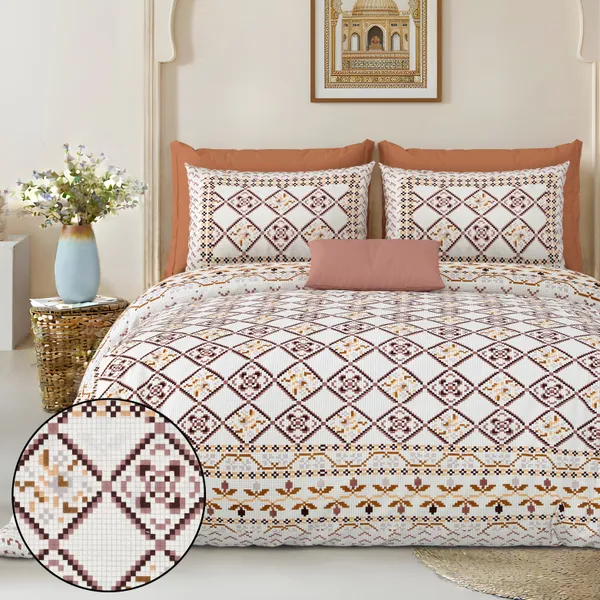 Rust__Cotton_Feel_Cross_Pattern_Bedding_Set_100_X_108_Inch