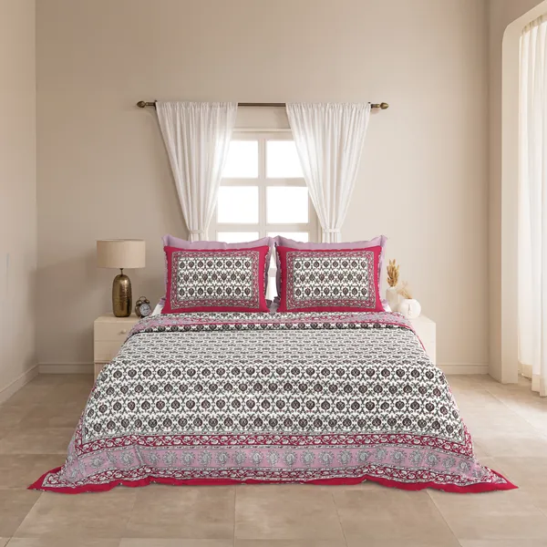Pink_And_Gray__Cotton_Feel_Geometric_Print_Bedding_Set_100_X_108_Inch