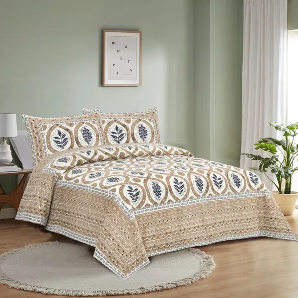 Beige_And_Navy__Cotton_Feel_Printed_Bedding_Set_108_X_108_Inch