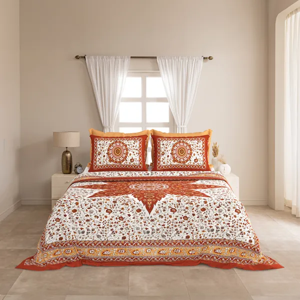 Rust_And_Orange_Cotton_Feel_Printed_Bedding_Set_100_X_108_Inch