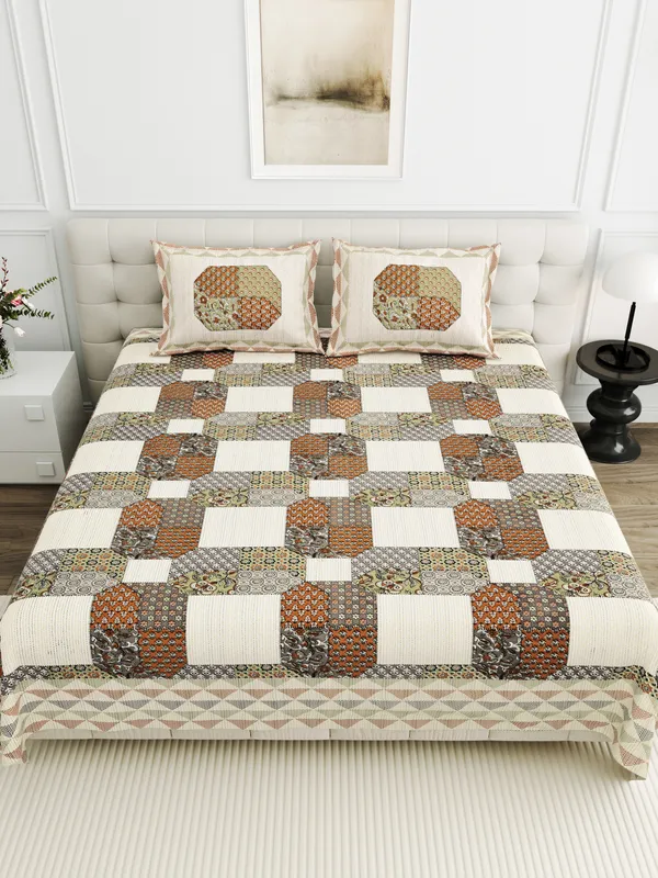 Orange_And_Green_Cotton_Feel_Patchwork_Bedding_Set_95_X_108_Inch