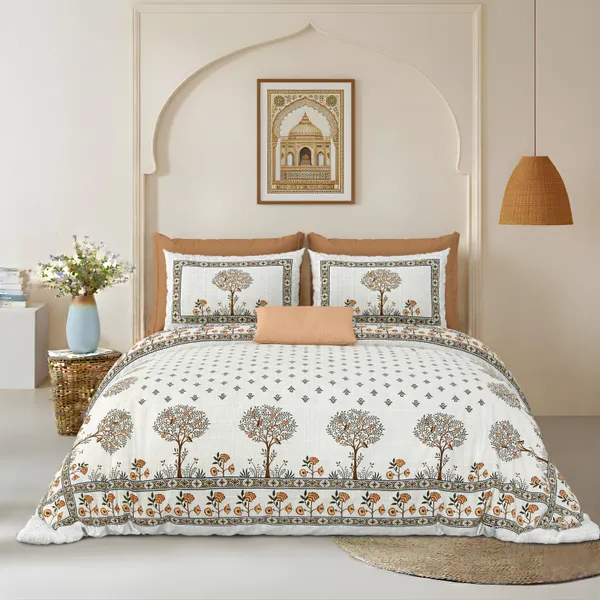 Orange_And_Green_Cotton_Feel_Printed_Bedding_Set_108_X_108_Inch