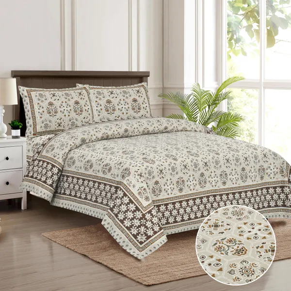 Brown_And_Green_Cotton_Feel_Printed_Bedding_Set_100_X_108_Inch