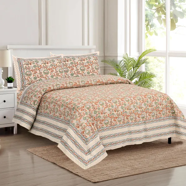 Beige_And_Orange_Cotton_Feel_Printed_Bedsheet_108_X_108_Inch