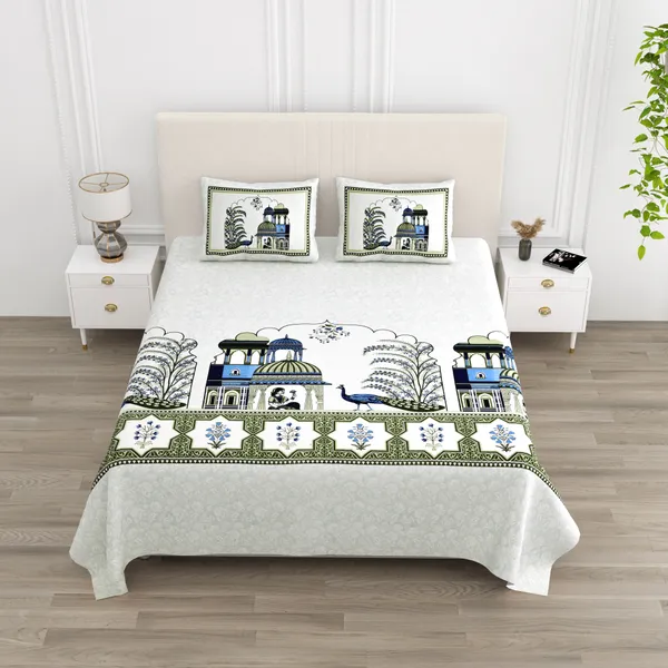 Blue_And_Green_Cotton_Feel_Printed_Bedding_Set_100_X_108_Inch