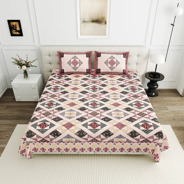 Pink_And_Red_Cotton_Feel_Geometric_Print_Bedding_Set_95_X_108_Inch
