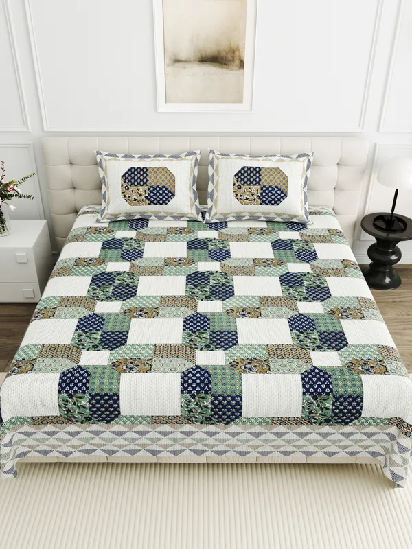 Green_And_Blue_Cotton_Feel_Geometric_Print_Bedding_Set_95_X_108_Inch