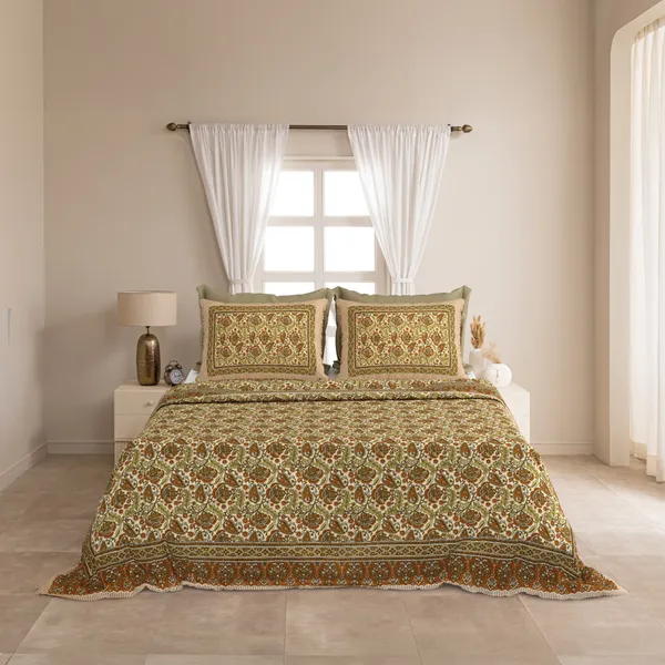 Green_And_Beige__Cotton_Feel_Printed_Bedding_Set_100_X_108_Inch