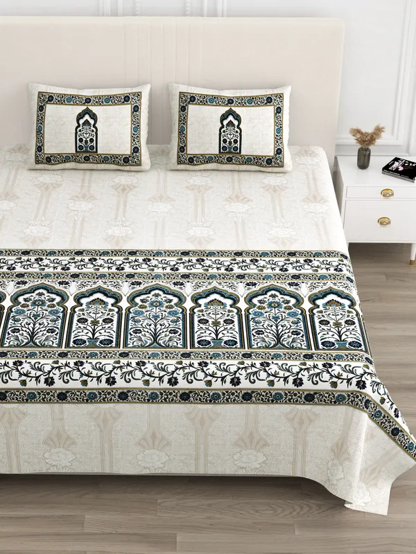 Dark_Blue_Cotton_Feel_Floral_Printed_Bedding_Set_100_X_108_Inch