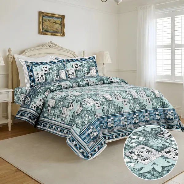 Green_And_Blue_Cotton_Feel_Patchwork_Bedding_Set_108_X_108_Inch