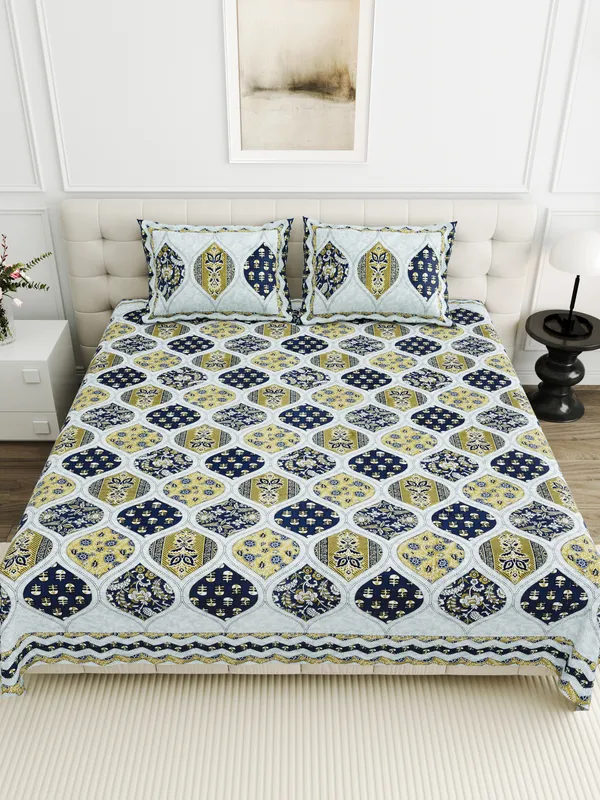 Blue_Cotton_Feel_Geometric_Print_Bedding_Set_95_X_108_Inch