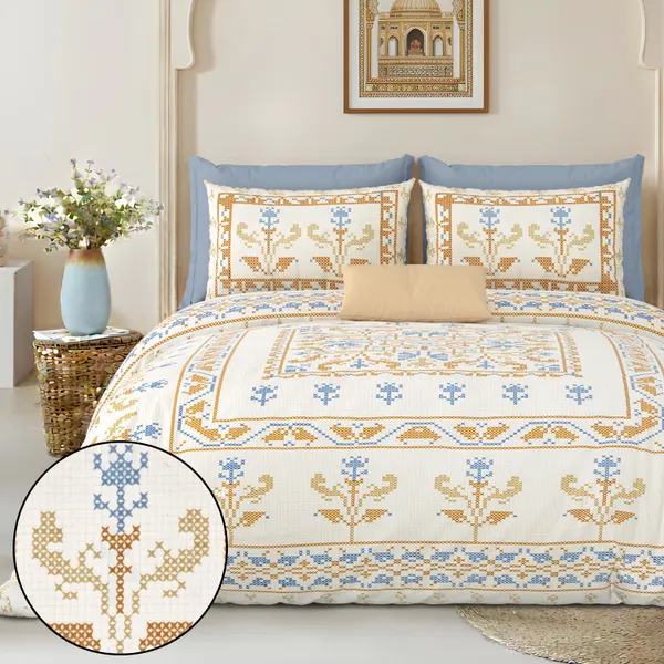Green_And_Blue_Cotton_Feel_Floral_Embroidery_Bedding_Set_100_X_108_Inch